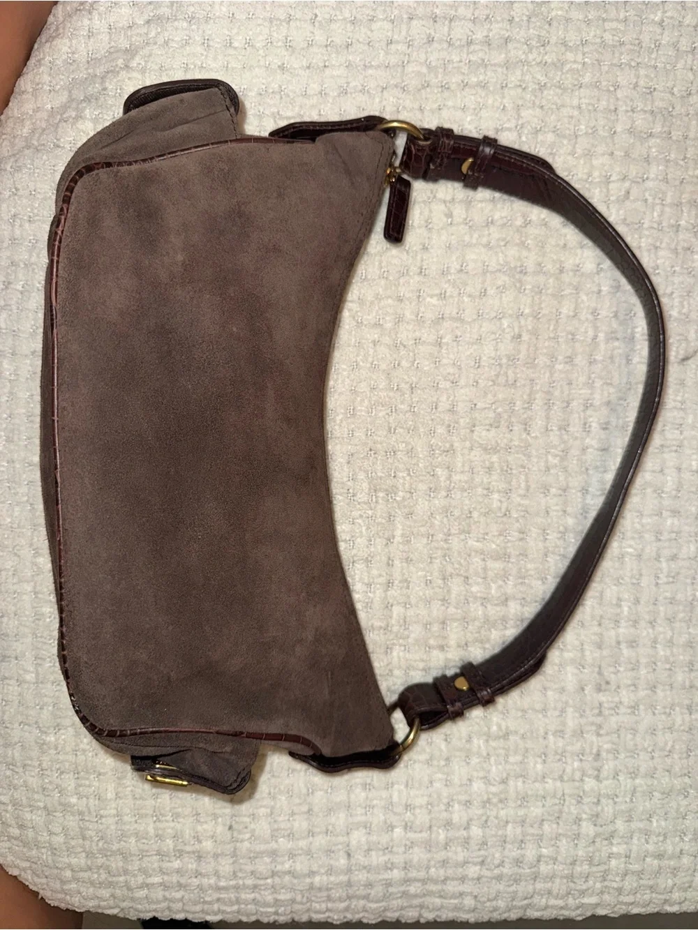 Ralph Lauren Brown Suede Shoulder Bag with Croc-Effect Strap